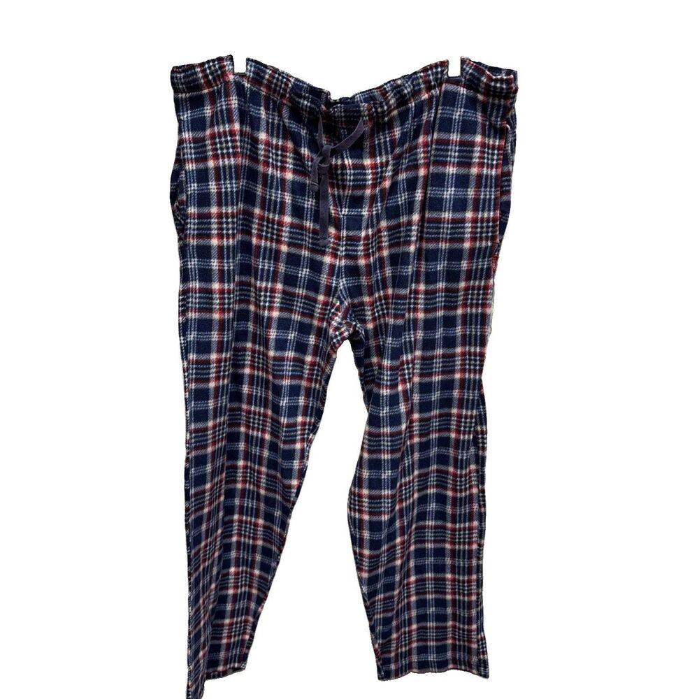 IZOD Men Plaid Pajama Pants Blue Red Drawstring Lounge Sleepwear XL Pockets